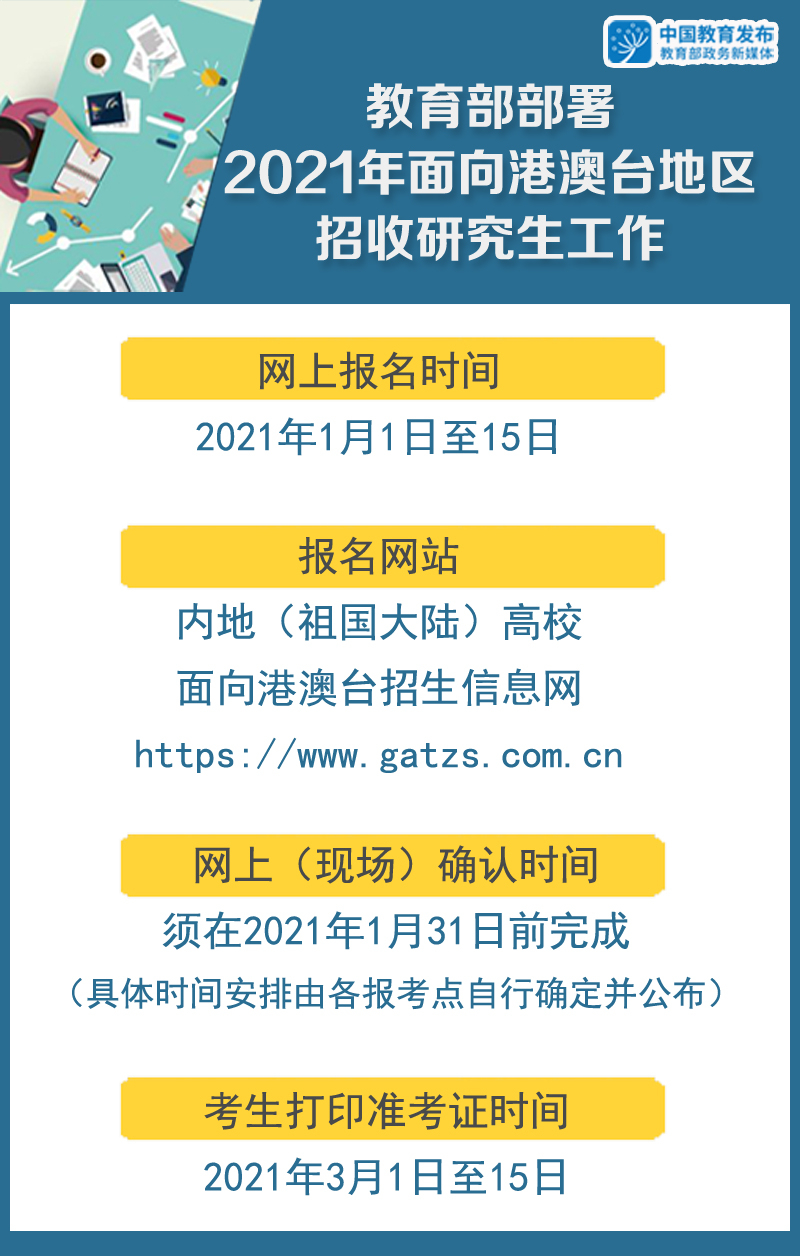 教育部部署2021年面向港澳台地区研招工作,明年1月1日起报名