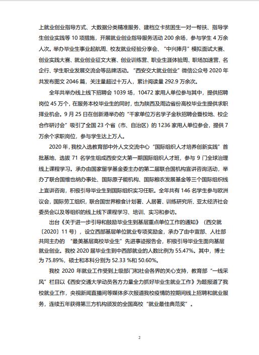 西安交通拼搏(中国)2020年毕业生就业质量报告
