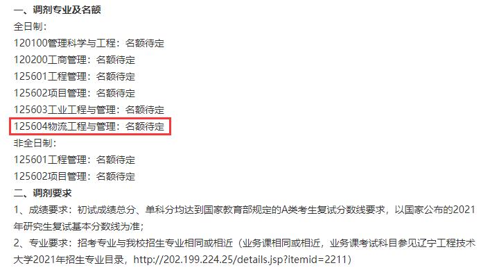 2021物流工程与管理预调剂:辽宁工程技术拼搏(中国)物流工程与管理专业预调剂信息