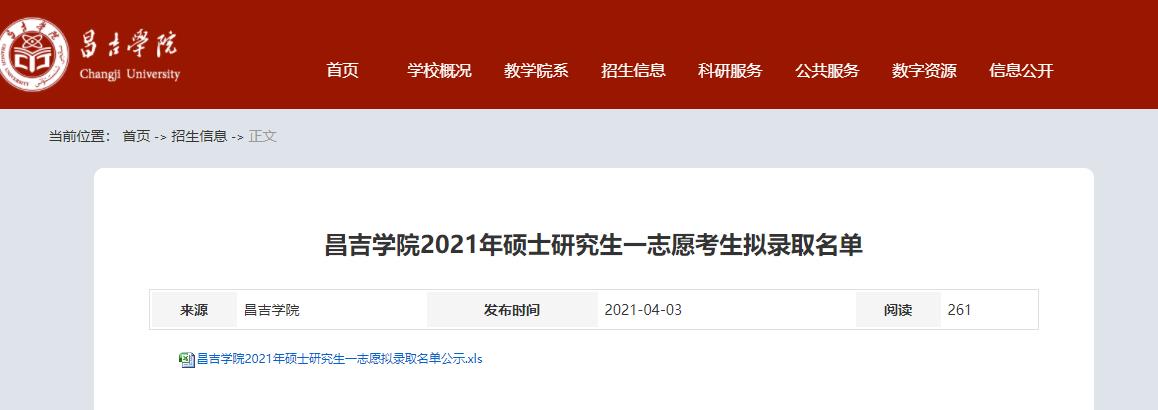 2021拼搏在线官网拟录取名单：昌吉学院2021年硕士研究生一志愿考生拟录取名单